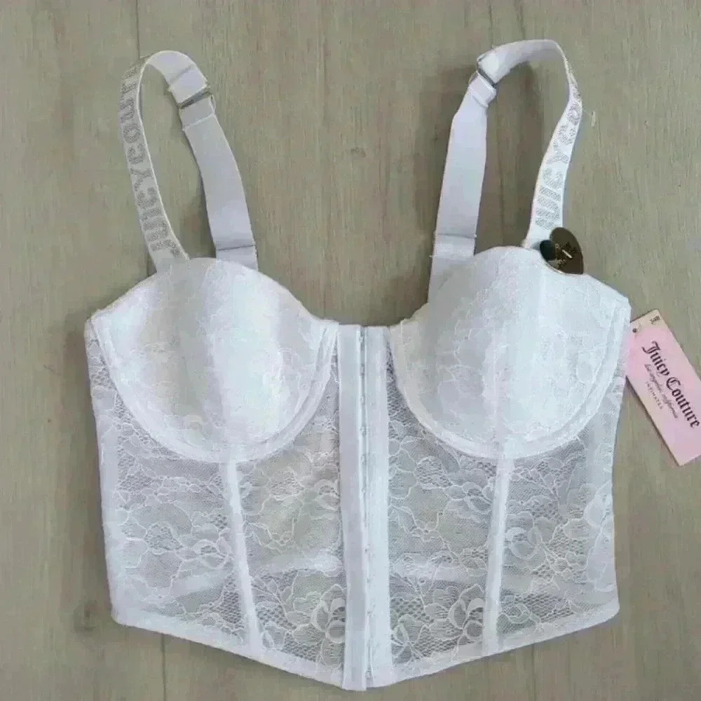 Juicy Couture White Lace Longline Bustier Bra